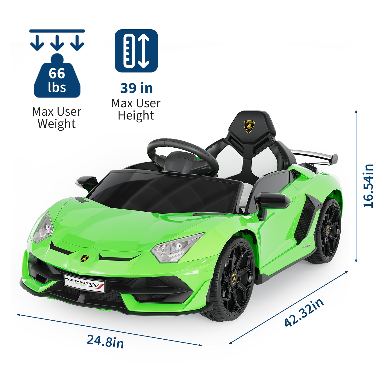 Garvee Ride P Series 12V Electric Ride-On Car for Kids | Licensed Lamborghini Battery-Powered Sports Car with Remote Control, 2 Speeds, Sound System, LED Headlights, Hydraulic Doors - Green