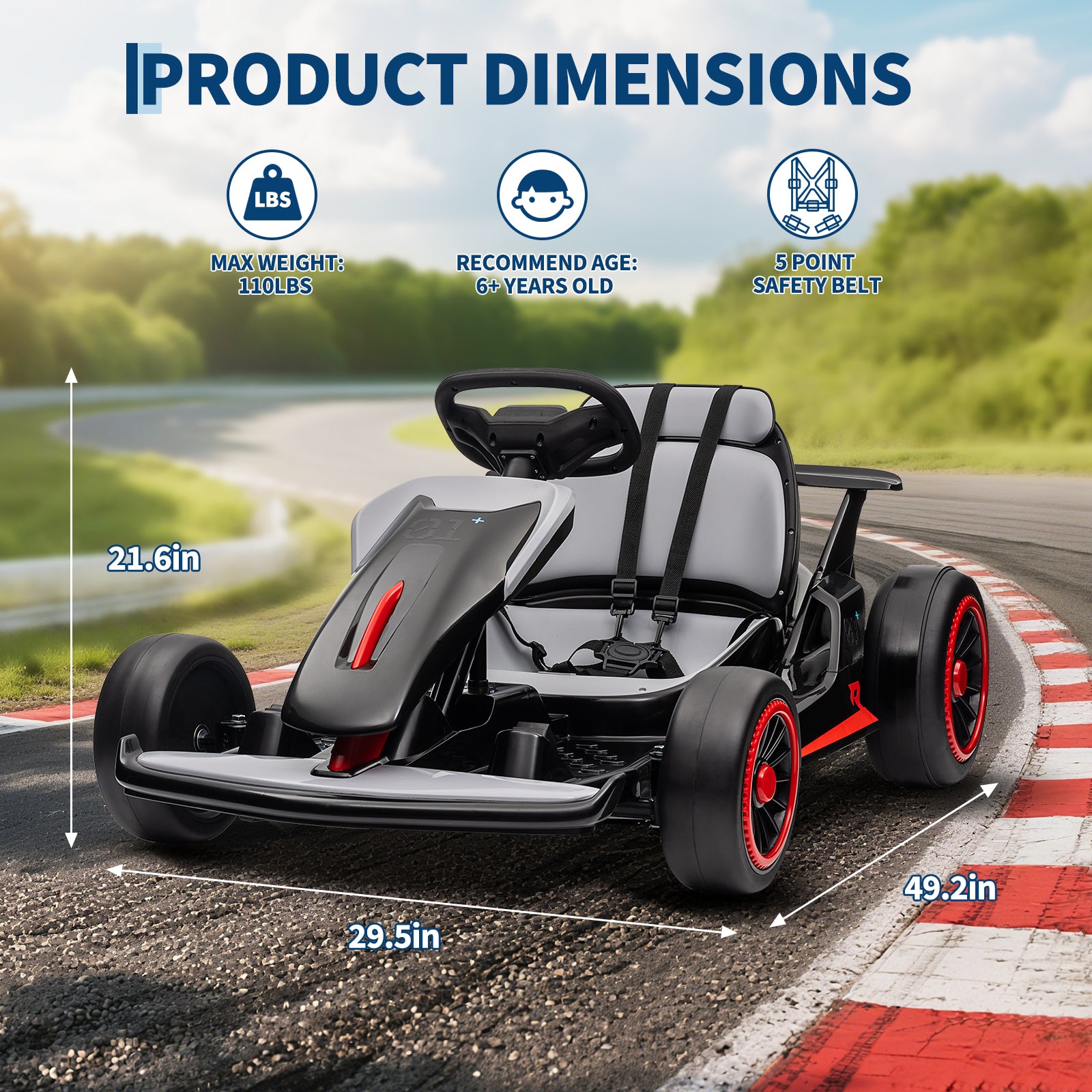 Garvee Ride - G Series: 6+,24V Drift Kart with 2X150W Strong Motor, 7AH Big Battery, Electric Pedals, Electric Go Kart Outdoor Race Toy - Black