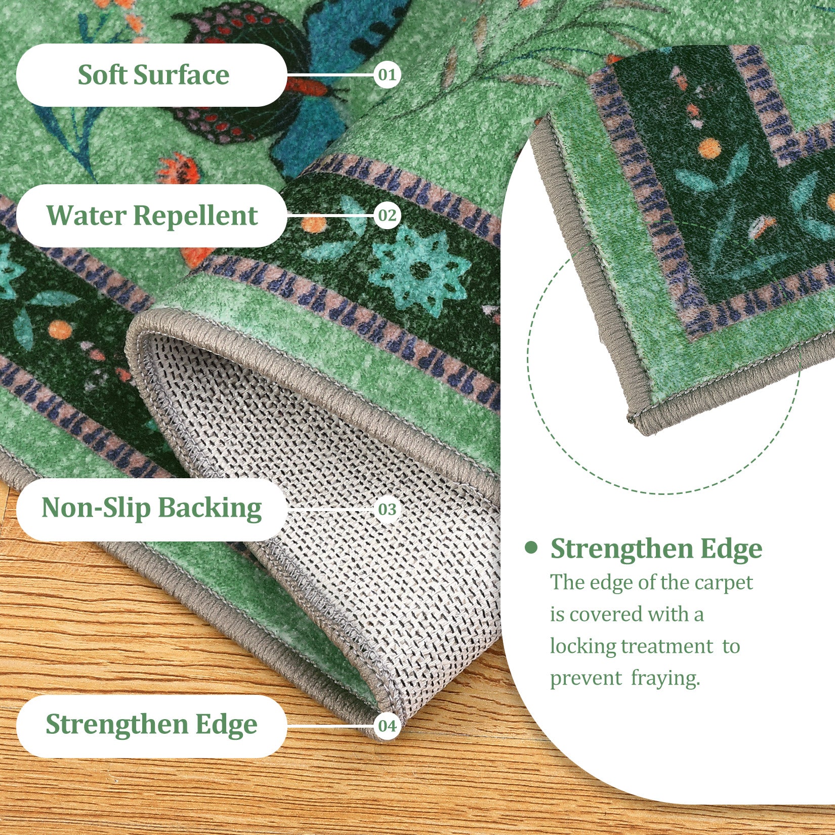 Garvee Insect Washable Soft Area Rugs for Living Room Bedroom Ultra-Thin Non Slip Dining Room Stain Resistant Rug Large Carpet for Office Nursery Bedroom