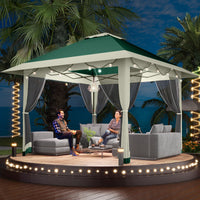 Garvee 13'x13' Pop Up Tent Outdoor Canopy Shelter with Mosquito Netting 4 Stanbags Instant Gazebo Tent for Lawn, Garden, Backyard Deck (Olive Green + Taupe)