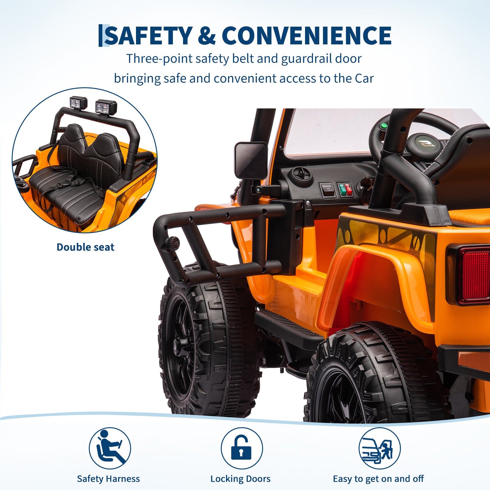 Garvee Ride - P Series: 24V 2 Seater Ride On Truck Car For Kid age 3 - 8 years, w/Remote Control, 4-Wheeler Suspension, 4x55W Powerful Engine, 4WD Battery Powered, LED Lights, Soft Braking - Orange