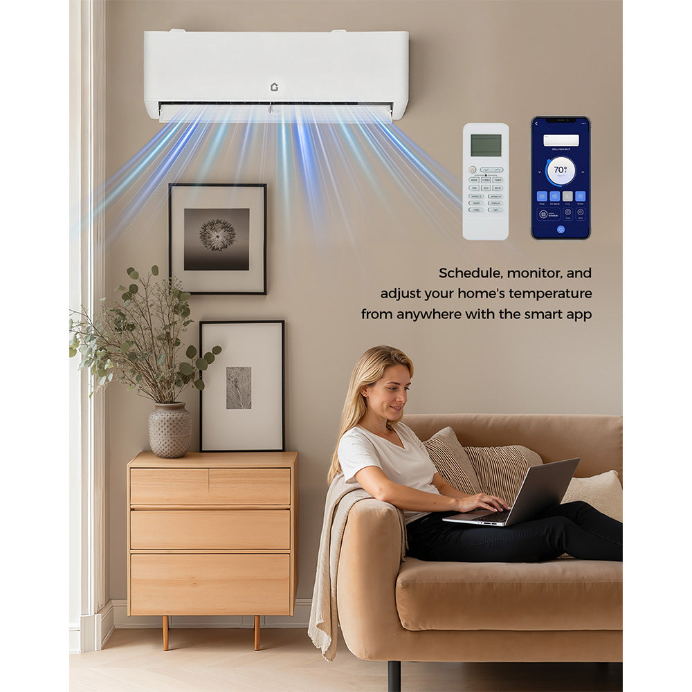 Garvee 24 SEER2 18000 BTU Dual Zone Mini Split AC Heat Pump, 12K+12K for 2 Rooms, Smart WiFi App, Eco R454B, Cools & Heats 1000 Sq.Ft, Ductless HVAC System with 16ft Pre-Charged Installation Kit
