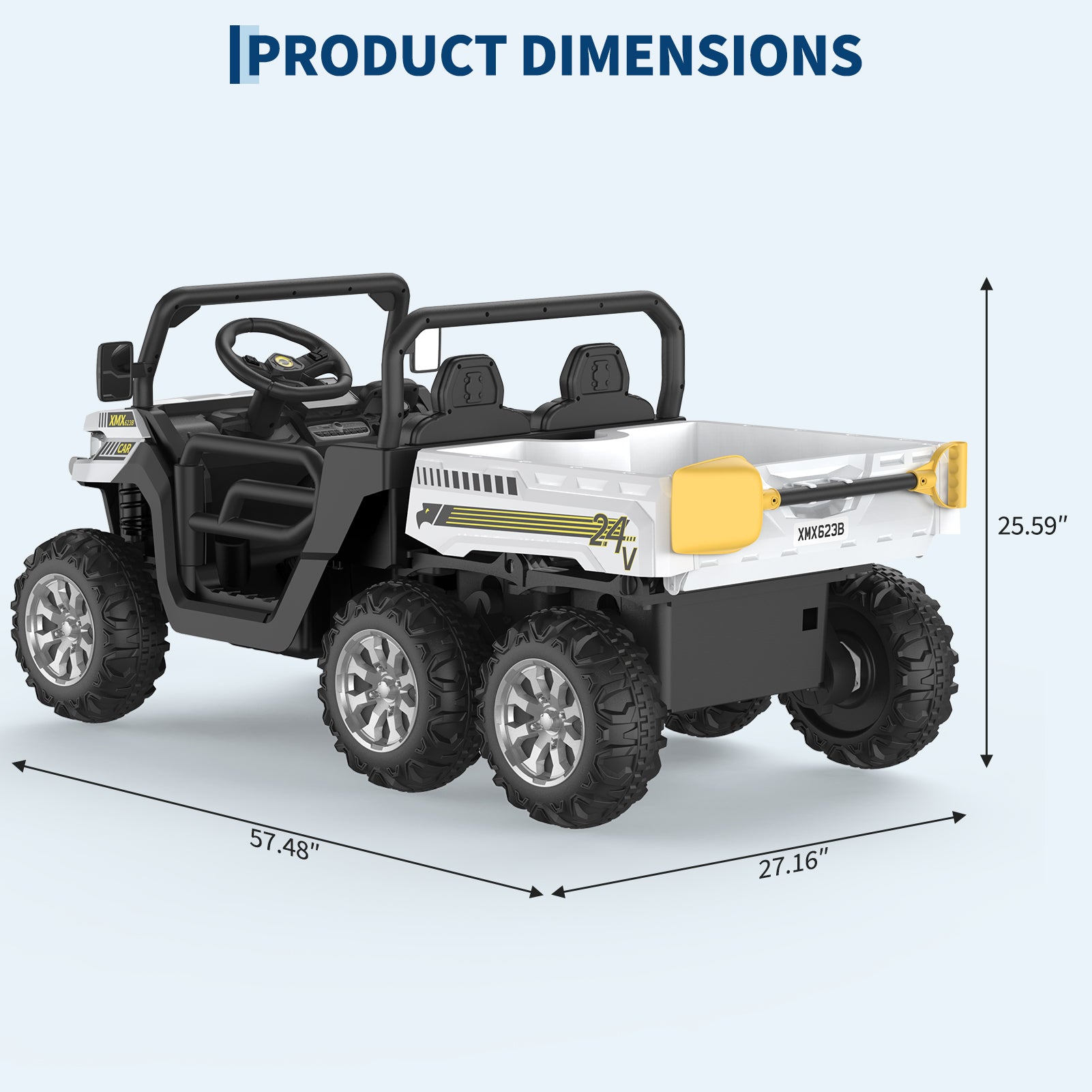 Garvee Ride - P Series: 2-Seater Ride on Car,6X6 24V Kids Ride On Dump Truck with Remote Control Electric Utility Vehicles UTV Battery Powered 6 Wheeler, for 3 years and up - White