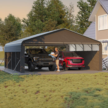 Garvee 20'x20'x10' Enclosed Metal Carport for 2 Cars, Heavy Duty Steel Frame for All Weather, Permanent Shelter for Boats, Full-Sized Pickup Trucks, and Tractors