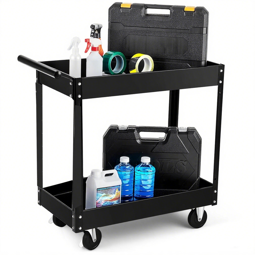 Garvee 2 Tier Rolling Tool Cart,330 Lbs Metal Heavy Duty Utility Cart On Wheels,2 Shelf Steel Utility Cart, Tool Storage Organizer for Mechanic, Garage, Workshop, Warehouse & Repair Shop