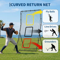 Garvee Back Net for Baseball & Softball - 6x4 ft Pitching and Fielding Rebounder with 3 Goal Zones, Heavy Duty Powder-Coated Steel Frame, Tear-Resistant Netting, Portable Design