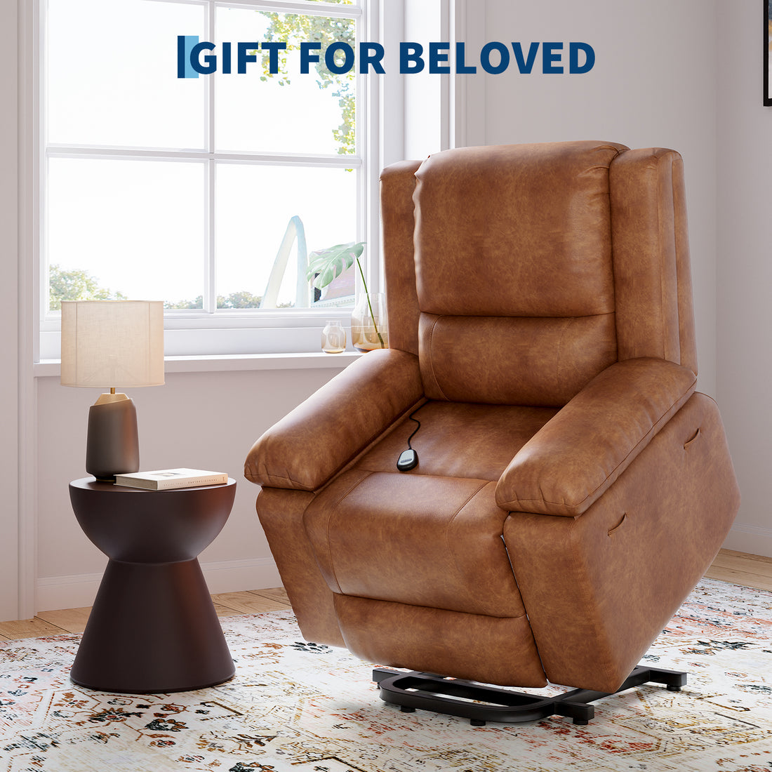 Garvee PU Leather Power Lift Recliner Chair with Massage and Heat, 8-Point Vibration, Adjustable Back and Leg Support, Electric Lift Chair Designed for Mobility Aid Elderly Relaxation, Brown