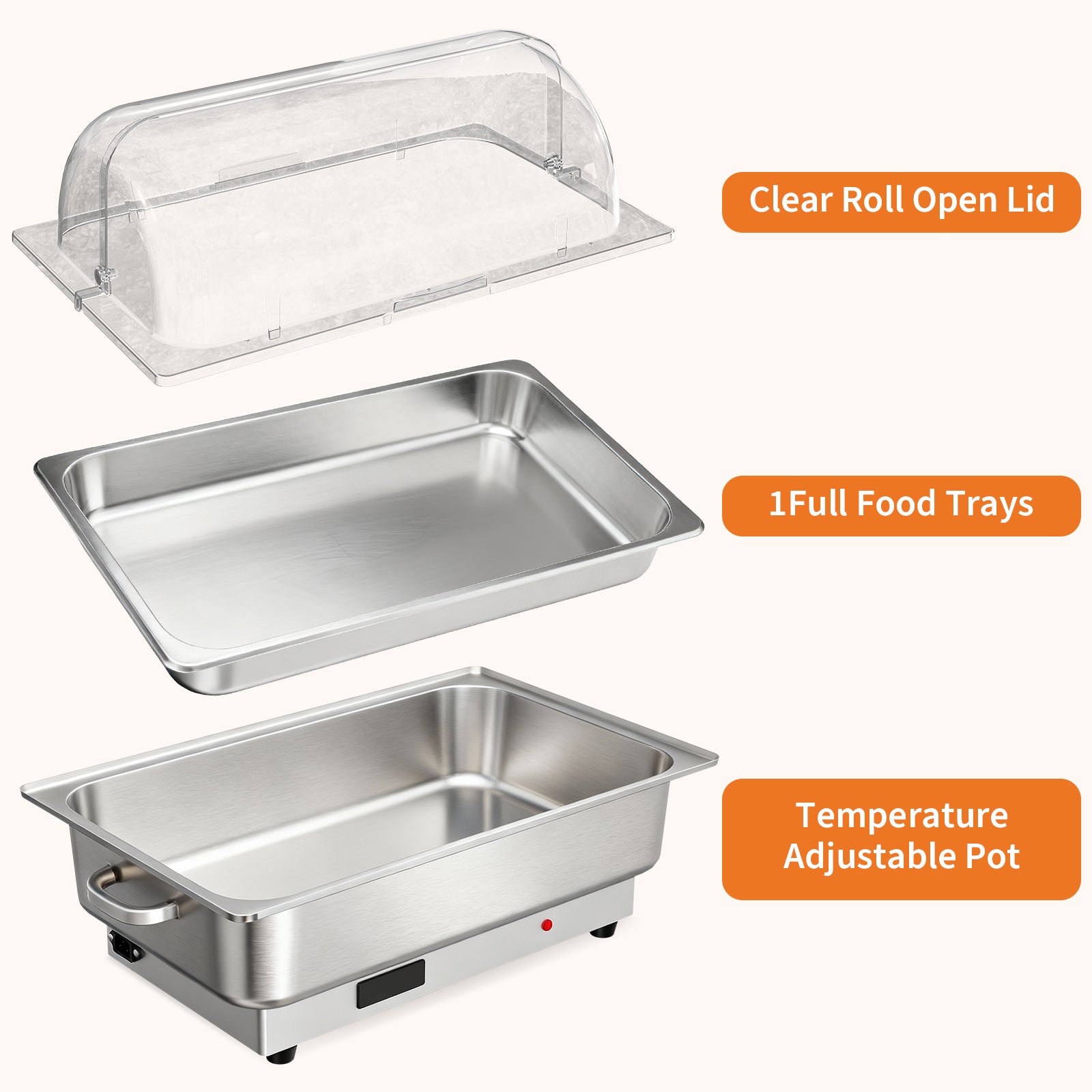 Garvee 9.5QT(1×1/1Pan)Electric Chafing Dish Set with Temperature Control , Stainless Steel Buffet Servers and Warmers, for Catering