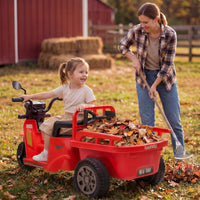 Garvee Ride P Series 3-Wheels Electric Tricycle w/Trailer, 12V Battery Powered Kids Motorcycle with Sand Shovel, 2x55W Motors, Bluetooth, Music, Headlight, Ride on Motorcycle for Kids Toddlers, Gift for Boys Girls,  Red