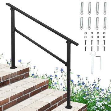 Garvee 4 Step Hand Rails for Outdoor Steps, Aluminum Alloy Railing, Exterior Hand Railing for Steps, Porch Railing Kit, Outdoor Handrails for Exterior Steps, Stair Railing for Concrete - 4 Steps