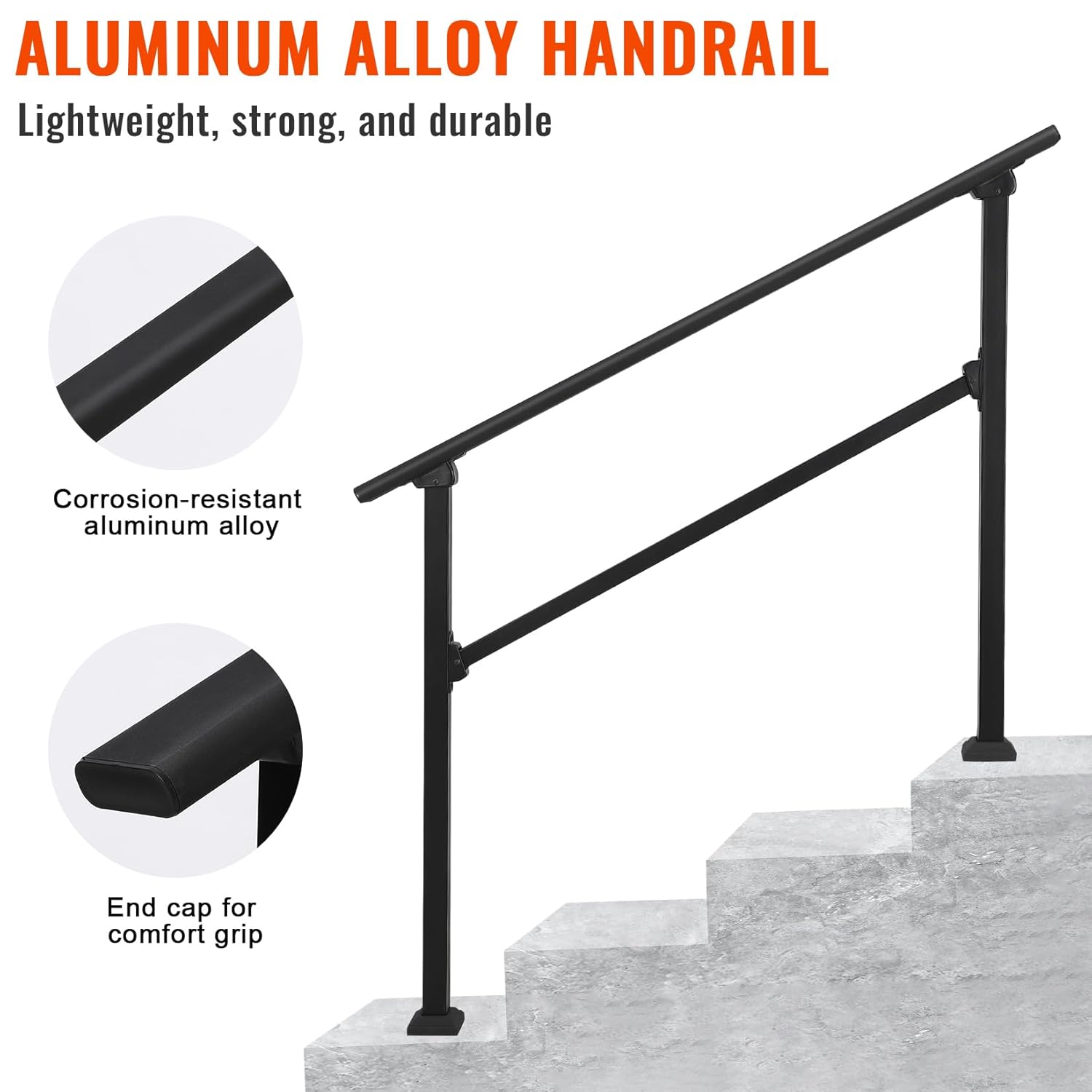 Garvee 4 Step Hand Rails for Outdoor Steps, Aluminum Alloy Railing, Exterior Hand Railing for Steps, Porch Railing Kit, Outdoor Handrails for Exterior Steps, Stair Railing for Concrete - 4 Steps