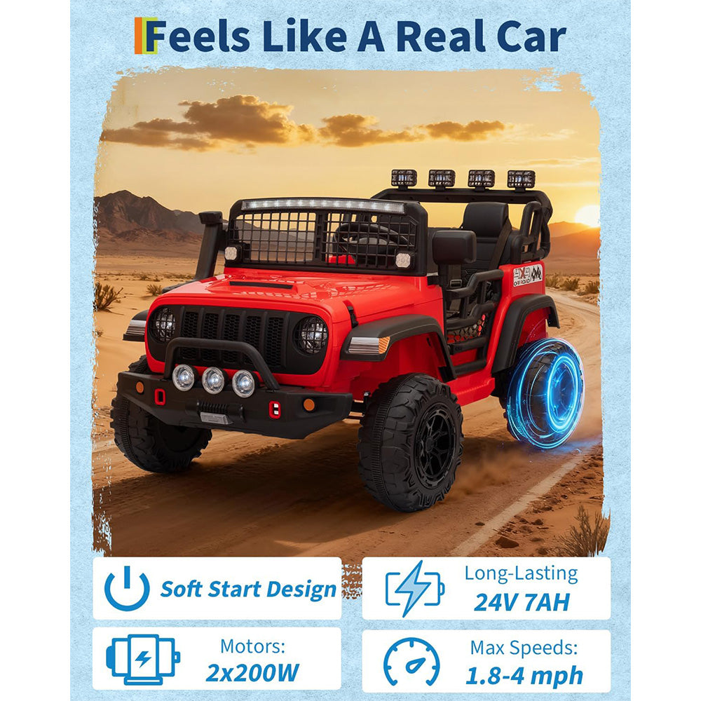 Garvee 24V Ride on Toys for Big Kids, 2-Seater Electric Ride on Car Truck with Remote Control, Four-Wheel Shock Absorbers, 4 Mph Max Speed, Music, LED Lights for Boys Girls, Red