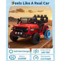 Garvee 24V Ride on Toys for Big Kids, 2-Seater Electric Ride on Car Truck with Remote Control, Four-Wheel Shock Absorbers, 4 Mph Max Speed, Music, LED Lights for Boys Girls, Red