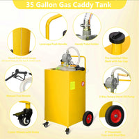 Garvee 35 Gal Fuel Caddy with Manual Pump, Heavy Duty Gasoline & Diesel Transfer Tank, Portable Spill-Proof Fuel Container for Boat, Truck, Lawn Mower, ATV, Garage & Farm, Yellow