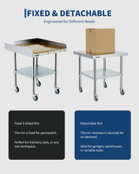 Garvee Stainless Steel Work Table, 24x24x26 Inch Commercial Food Prep Worktable with Wheels, Detachable 3-Sided Backsplash & Height-Adjustable Shelf, Heavy Duty Workbench for Kitchen Restaurant Garage