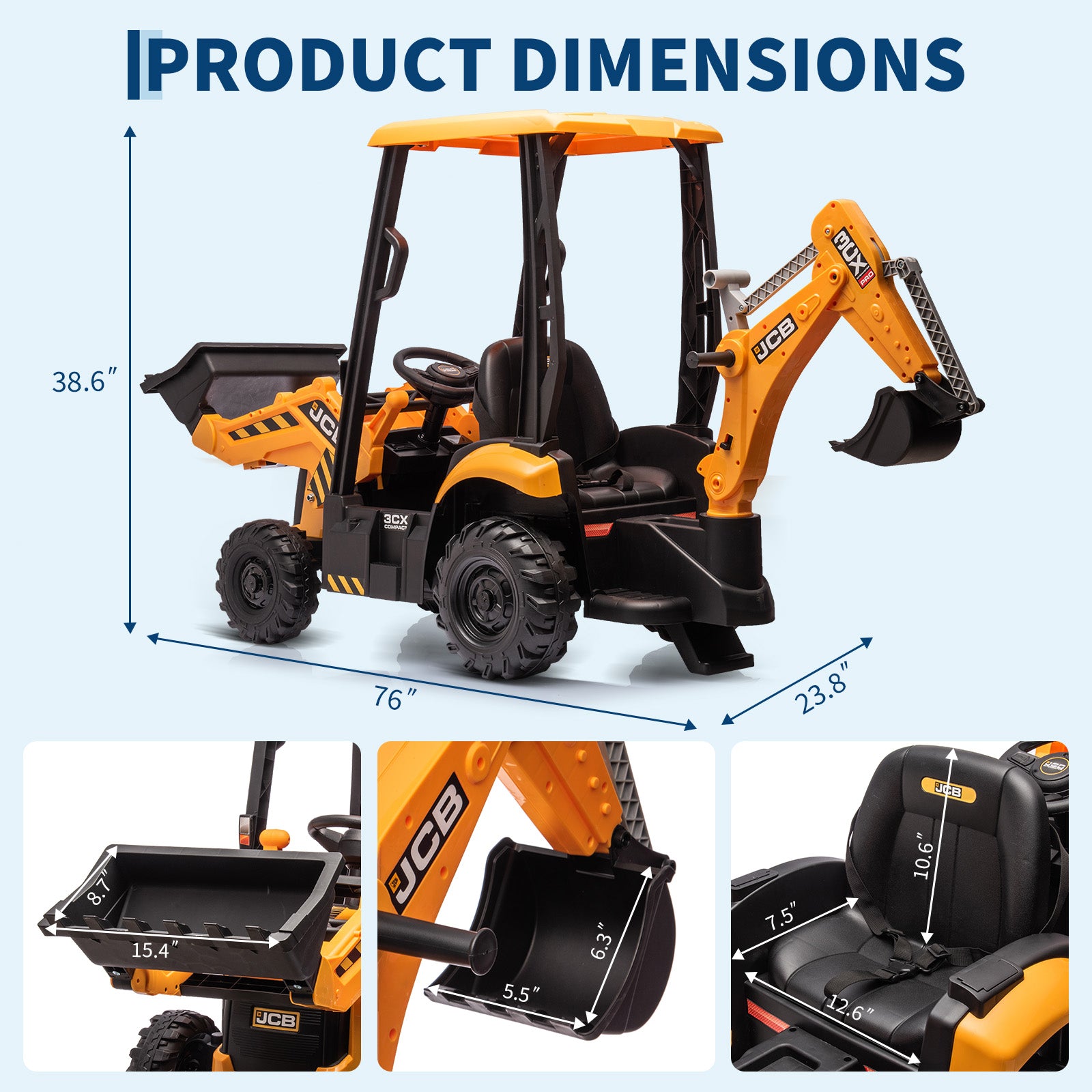 Garvee Ride - P Series: 4-in-1 Ride-On Tractor for Kids: Excavator, Bulldozer, Removable Tent, 12V Battery, Remote Control, Front Loader, Horn, EVA Tires - Yellow