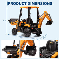 Garvee Ride - P Series: 4-in-1 Ride-On Tractor for Kids: Excavator, Bulldozer, Removable Tent, 12V Battery, Remote Control, Front Loader, Horn, EVA Tires - Yellow