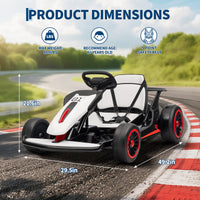 Garvee Ride - G Series: 6+,24V Drift Kart with 2X150W Strong Motor, 7AH Big Battery, Electric Pedals, Electric Go Kart Outdoor Race Toy - White