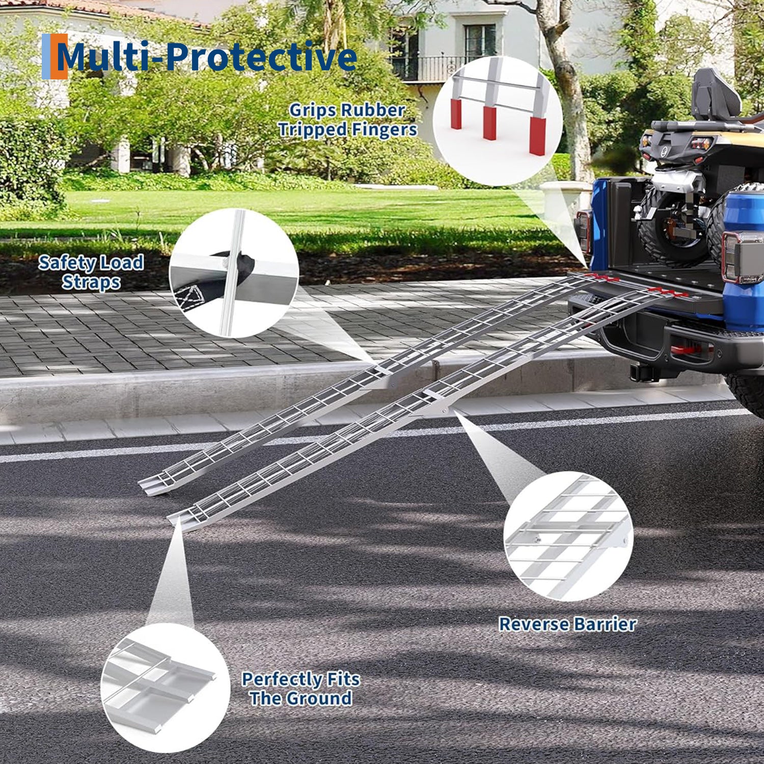 GARVEE 89" Aluminum Motorcycle Ramp - 750LB Capacity Foldable w/Non-Slip Surface & Safety Straps for Pickup Trucks