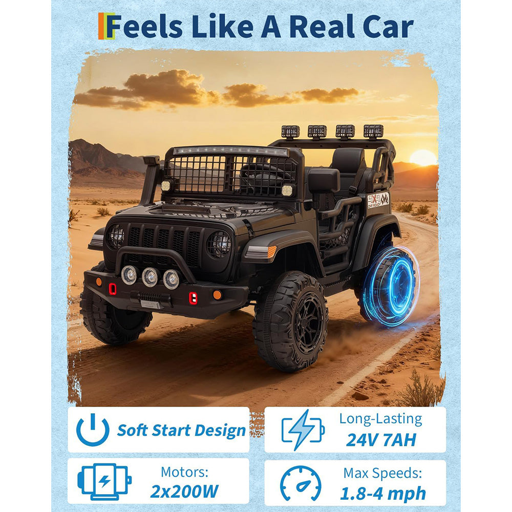 Garvee 24V Ride on Toys for Big Kids, 2-Seater Electric Ride on Car Truck with Remote Control, Four-Wheel Shock Absorbers, 4 Mph Max Speed, Music, LED Lights for Boys Girls, Black