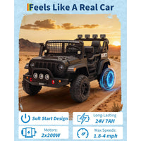 Garvee 24V Ride on Toys for Big Kids, 2-Seater Electric Ride on Car Truck with Remote Control, Four-Wheel Shock Absorbers, 4 Mph Max Speed, Music, LED Lights for Boys Girls, Black