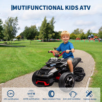 Garvee 12V Kids Ride On Toy 2x55W Engine 7AH Battery 3-7 km/h Speed 3-Wheeler Electric Vehicle with LED Lights Music USB Ideal for Outdoor Fun and Safe Play - Black