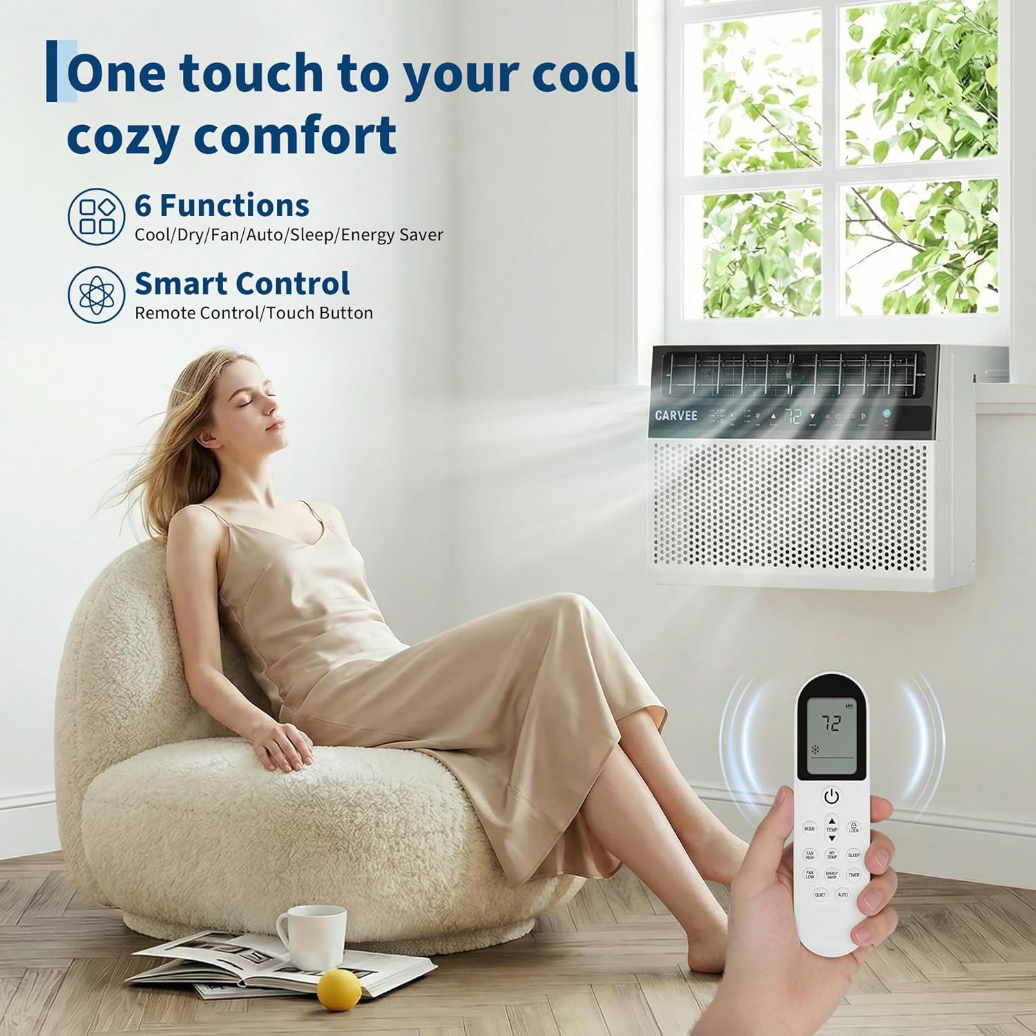 Garvee U-Shaped Window Air Conditioner 6000 BTU Ultra Quiet Energy Efficient Remote Control Dehumidifier Fan Easy Install Fits 24-48" Windows Bedroom Living Room
