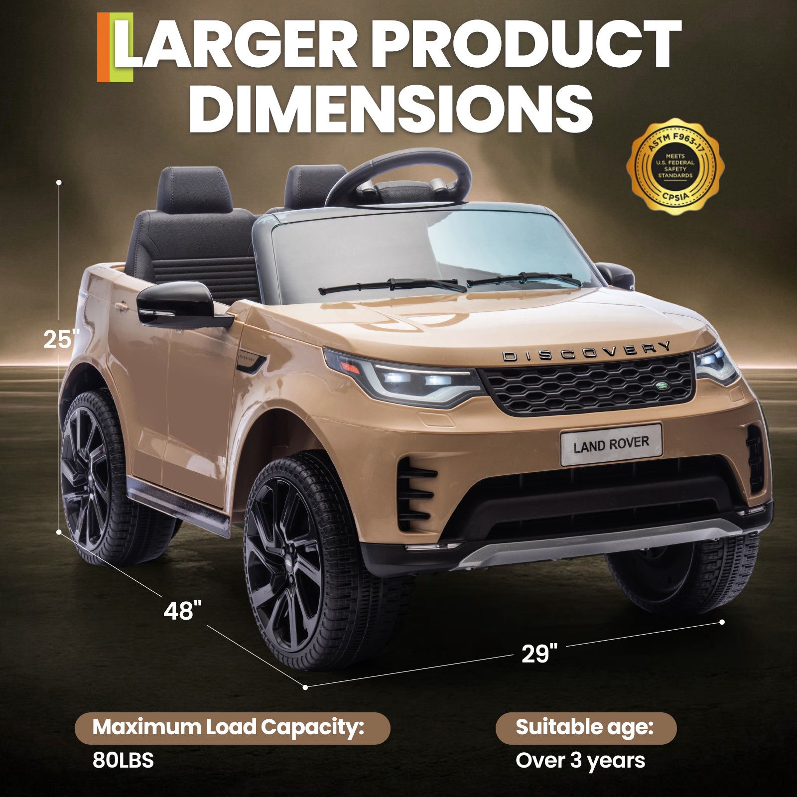 Garvee Ride P Series 12V Kids Ride On Car Land Rover Style Dual Motors 3 Speed Modes 4.5Ah Battery Safety Seatbelt Remote Control Black Outdoor Play - Brown