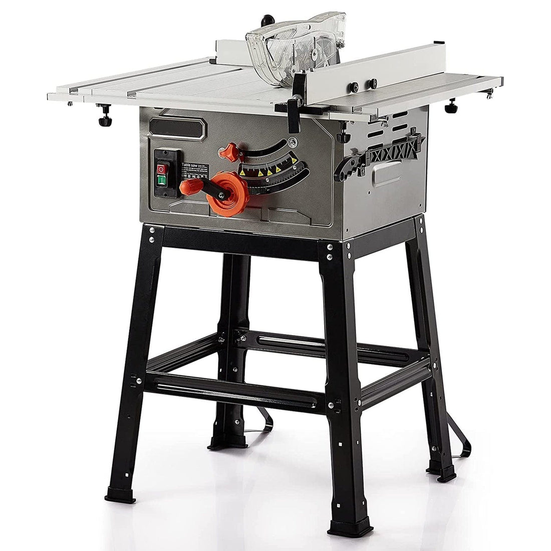 15A 10" Table Saw with Stand - 5000RPM, Cross/Bevel Cuts, Safety Guard, Dust Port