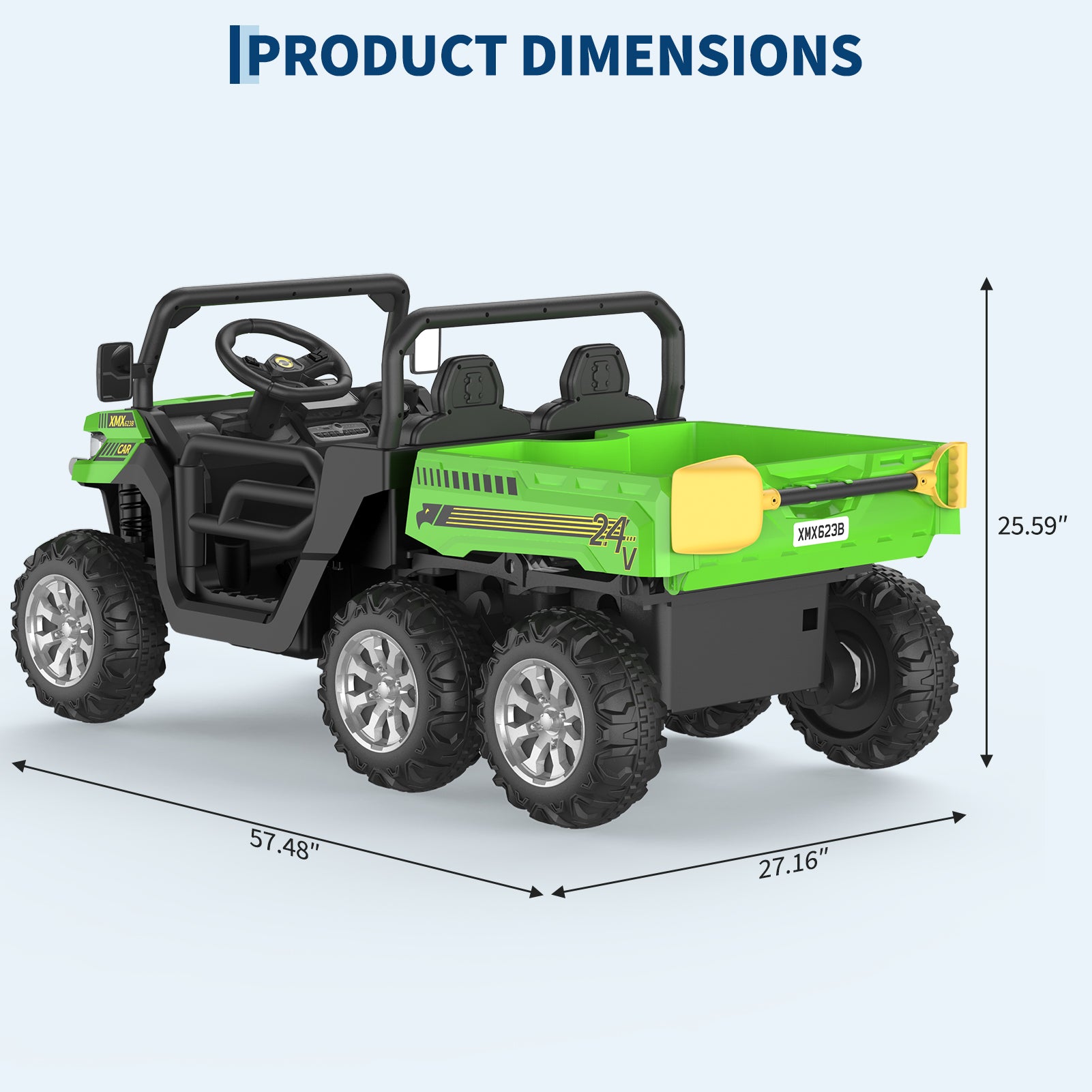 Garvee 2-Seater 6x6 Ride-On Dump Truck: 24V, Remote Control, Battery Powered UTV,Tires, 6-Wheeler, for 3 years and up - Green