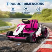 Garvee Ride - G Series: 6+,24V Drift Kart with 2X150W Strong Motor, 7AH Big Battery, Electric Pedals, Electric Go Kart Outdoor Race Toy - Pink
