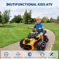 Garvee 12V Kids Ride on Toy for Kids, 2x55W Powerful Engine 7AH Battery, 3 - 7 km/H, 3 Wheelers Electric Vehicle, LED Lights, 2 Speeds, EVA Tire, Music, USB - Yellow