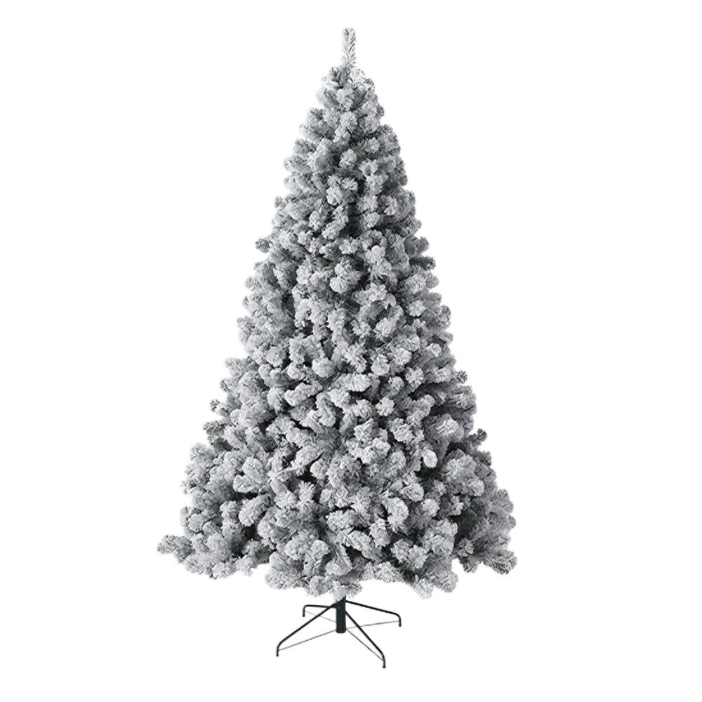 Garvee 9ft Pre-Lit Flocked Christmas Tree, Artificial Christmas Tree with 900 LED Lights & 8 Lighting Modes, Xmas Tree with Metal Hinges and Foldable Base for Home & Office Decor