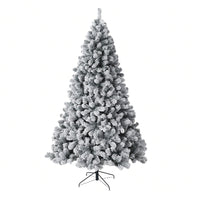 Garvee 9ft Pre-Lit Flocked Christmas Tree, Artificial Christmas Tree with 900 LED Lights & 8 Lighting Modes, Xmas Tree with Metal Hinges and Foldable Base for Home & Office Decor