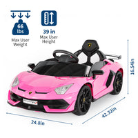 Garvee Ride P Series 12V Electric Ride-On Car for Kids | Licensed Lamborghini Battery-Powered Sports Car with Remote Control, 2 Speeds, Sound System, LED Headlights, Hydraulic Doors - Pink