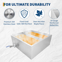 Garvee Maple Syrup Evaporator Pan, 24 x 24 x 9.4 Inch Maple Syrup Pan with Thermometer & 3/4" Throttle Valve, Stainless Steel Maple Syrup Boiling Pan for Making Sweet Maple Syrup