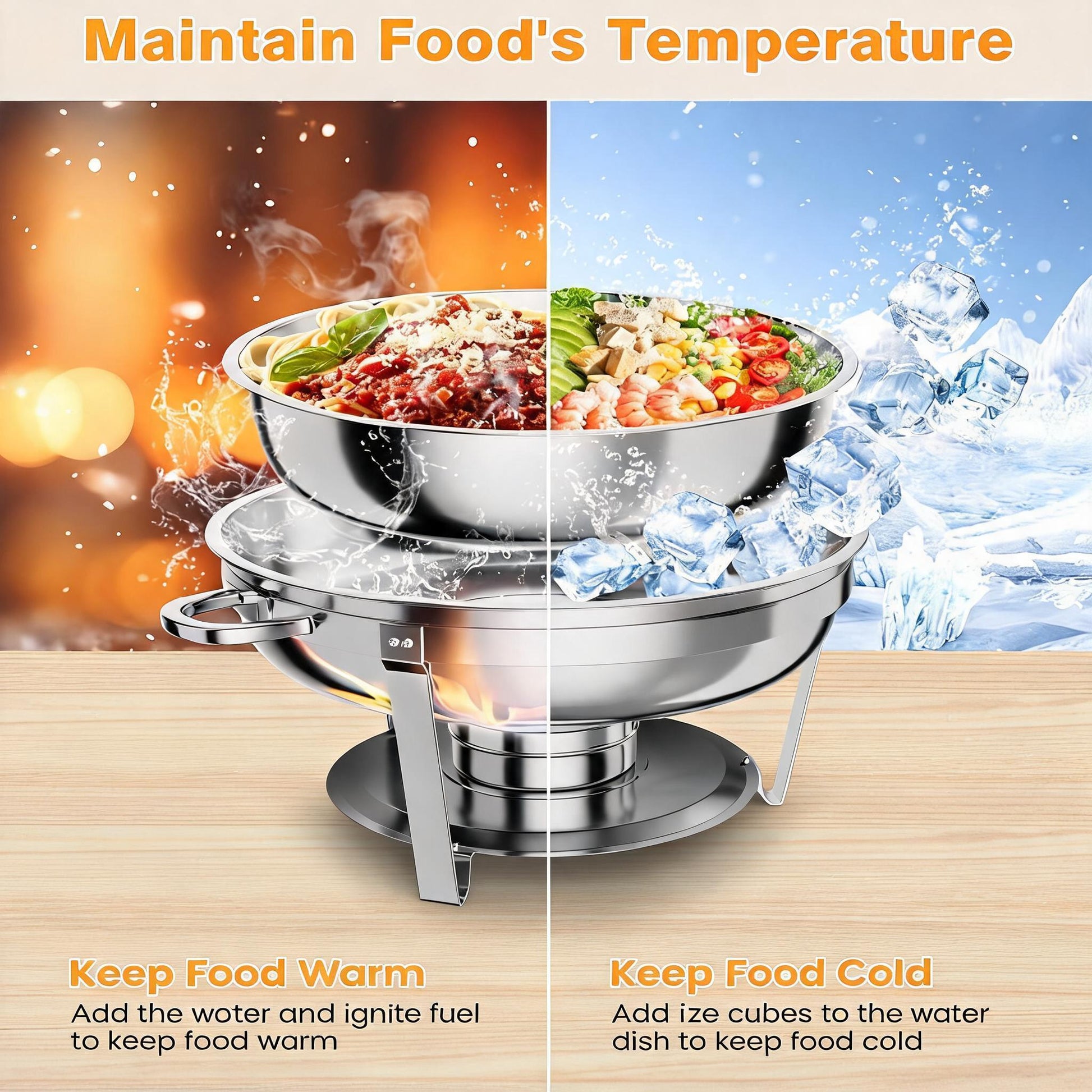 Garvee 5QT Chafing Dish Buffet Set of 2 Pack, Round Stainless Steel Food Warmers Buffet Servers Sets, Chafer with Food & Water Pan, Lid, Frame, Fuel Holder for Catering and Parties