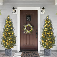 Garvee 5ft Artificial Topiary Cedar Trees with 100 Light / 8 Light Modes, 2 PCS Artificial Plants Outdoor with Realistic Moss & Pot, UV Rated Fake Plants for Front Porch Decor, Living Room