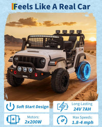 Garvee 24V Ride on Toys for Big Kids, 2-Seater Electric Ride on Car Truck with Remote Control, Four-Wheel Shock Absorbers, 4 Mph Max Speed, Music, LED Lights for Boys Girls, White