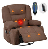 Garvee 360° Swivel Rocker Chair with Cup Holders & Side Pocket, Wide Recliner Chair with Heat and Vibration Massage, Chenille Fabric Manual Recliner Lazy Boy Chair for Adults, Brown - Chenille|Brown