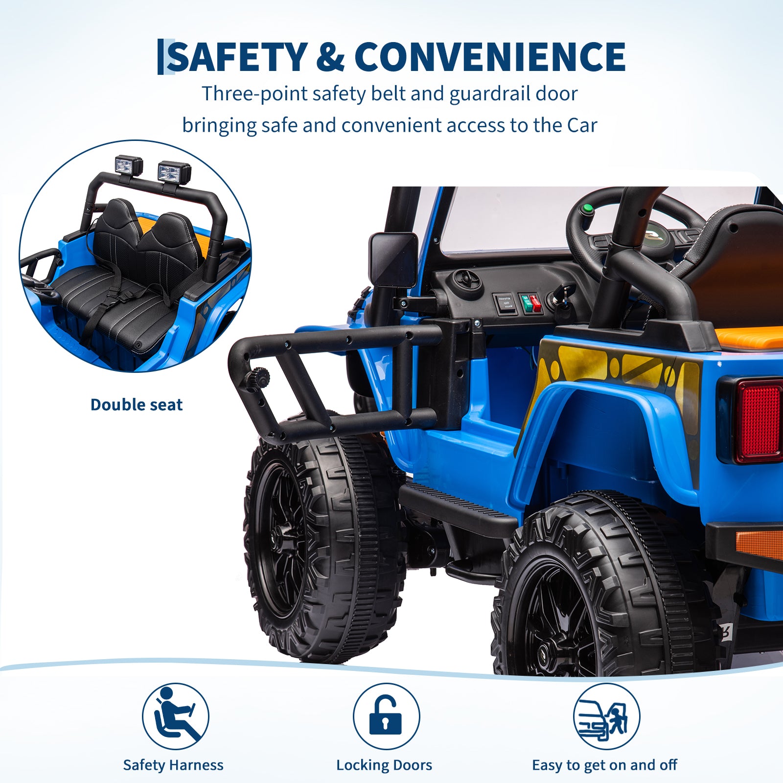 Garvee Ride - P Series: 24V 2 Seater Ride On Truck Car For Kid age 3 - 8 years, w/Remote Control, 4-Wheeler Suspension, 4x55W Powerful Engine, 4WD Battery Powered, LED Lights, Soft Braking - Blue
