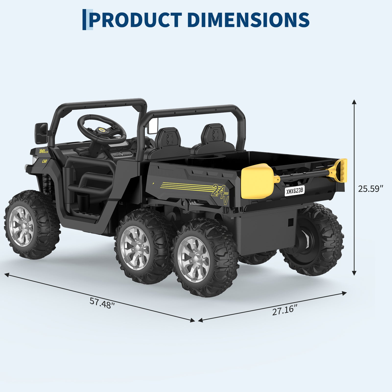 Garvee Ride - P Series: 2-Seater Ride on Car,6X6 24V Kids Ride On Dump Truck with Remote Control Electric Utility Vehicles UTV Battery Powered 6 Wheeler, for 3 years and up - Black