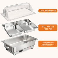 Garvee 9.5QT(2×1/2Pan)Electric Chafing Dish with Temperature Control, Stainless Steel Buffet Servers and Warmers, Electric Chafing Dish Set with Temperature Control for Catering