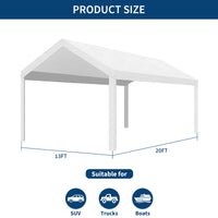 Garvee 13'x20' 160G Heavy-Duty Carport Replacement Cover Waterproof UV Protected for Garage Tent Shelter Outdoor White (Frame Not Included)