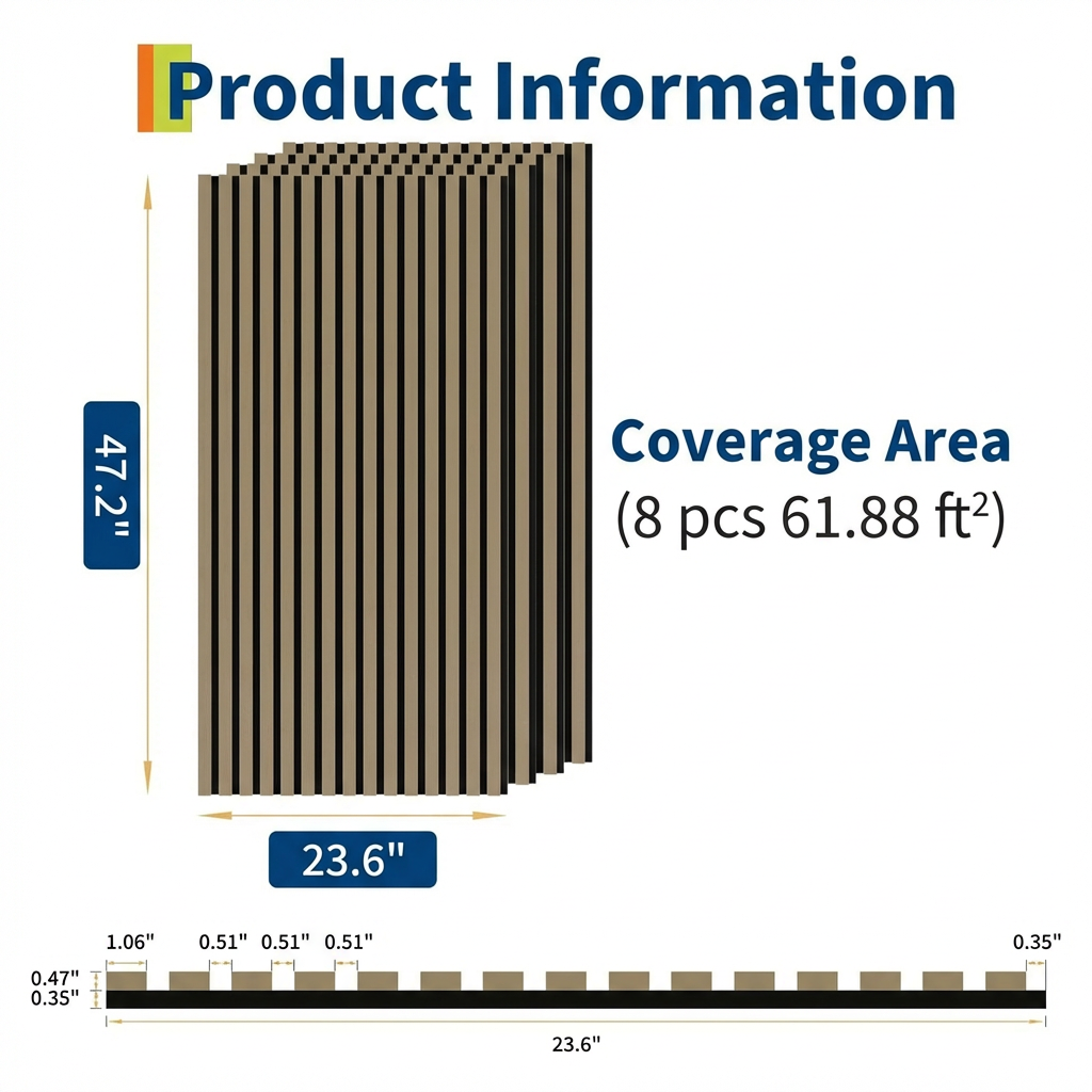 Garvee Set of 8 Modern 3D Fluted Acoustic Wood Slat Wall Panels 47.2" x 23.6" Soundproof Decorative Panels for Home Theater, Office, Studio and Interior Walls, Walnut