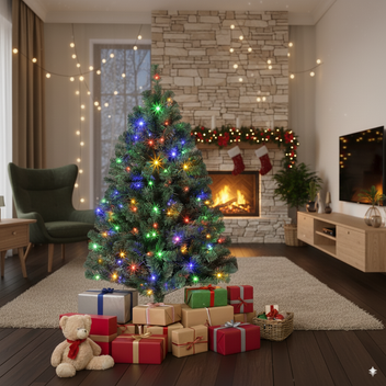 Garvee 6ft Christmas Tree with LED Lights, Lifelike Artificial Spruce Christmas Tree, Hinged Branch Design, Easy to Assemble, Foldable Metal Stand, Perfect for Home, Office, and Party Decor