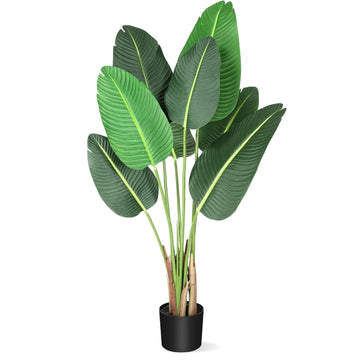Garvee 4FT Artificial Upright Banana Leaf Plant with 8 Trunks and Pot - Perfect for Home Office Greenery Decoration