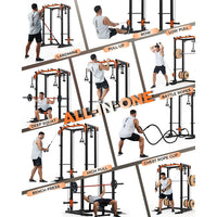 Garvee Power Cage Power Rack with Dual Pulley System Multi-Function Squat Rack with Cable Crossover for Home Gym Black