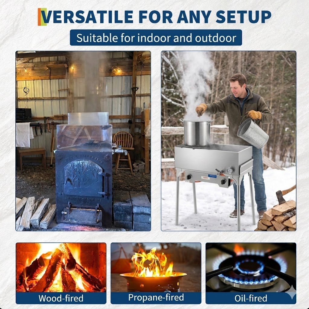 Garvee Maple Syrup Evaporator Pan, 30 x 16 x 19 Inch Maple Syrup Pan with Thermometer & 3/4" Throttle Valve, Stainless Steel Maple Syrup Boiling Pan for Making Sweet Maple Syrup