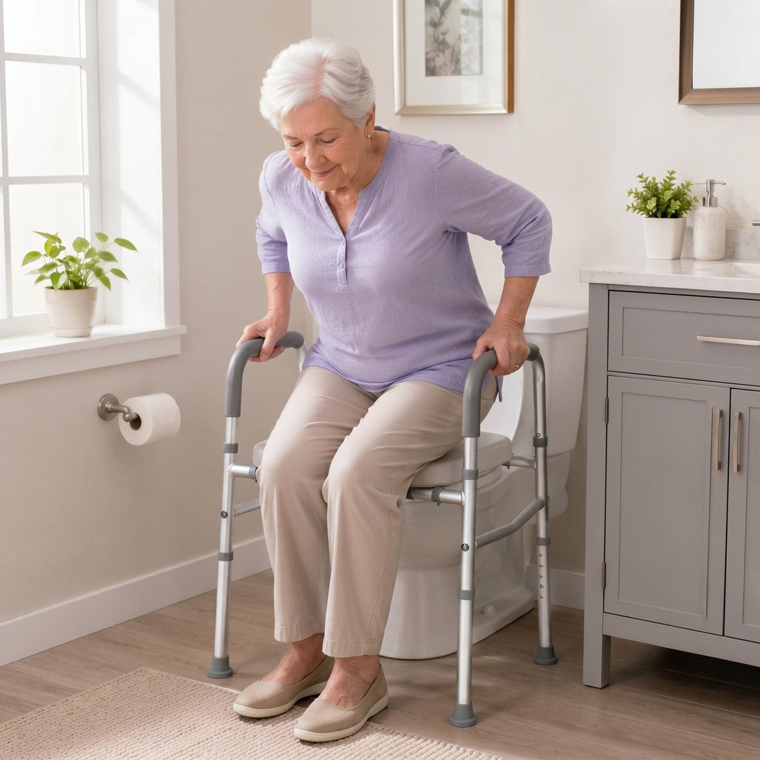Garvee Raised Toilet Seat with Handles for Seniors, Supports Up to 350lbs, Adjustable Height Toilet Chair for Elderly and Disabled, Adult Potty Chair Bedside Commodes for Seniors